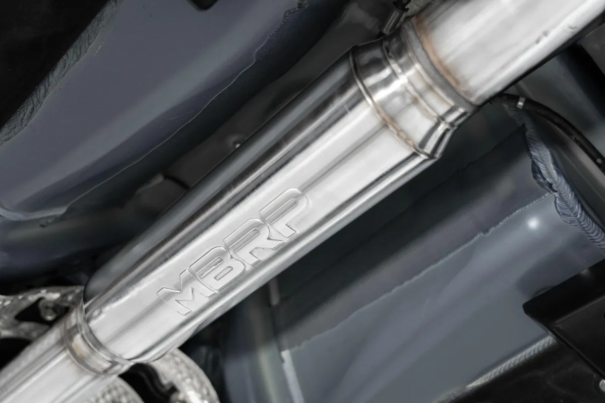 Armor Pro Cat Back Exhaust System; 3 in.; Race Profile; Dual Split Rear; 4 in. Dual Out Carbon Fiber Quad Tips; 304 Stainless Steel; product image