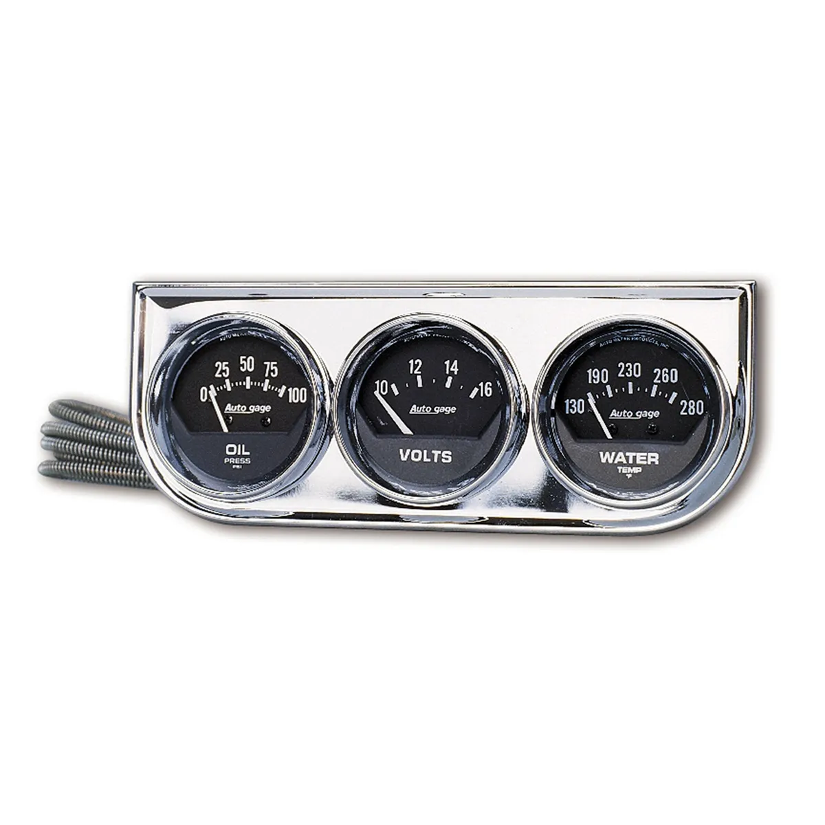 Gauge Console; Oilp/Wtmp/Volt; 2-1/16in.; 100 Psi/280 F/16v; Blk Dial; Chrome Bzl; ag product image