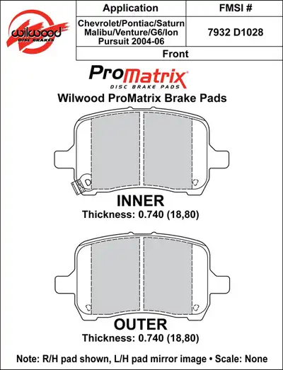 Wilwood Brakes 2004 - 2010 Chevrolet, Pontiac, Saturn Original Equipment Pads - 150-D1028K
