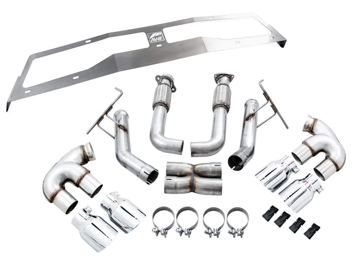 AWE Track Edition Exhaust for C8 Corvette - Quad Chrome Silver Tips product image