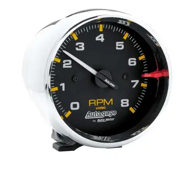 AutoMeter Gauge, Tach, 3 3/4", 8k RPM, Pedestal, Blk Dial Chrome Case, AutoGage