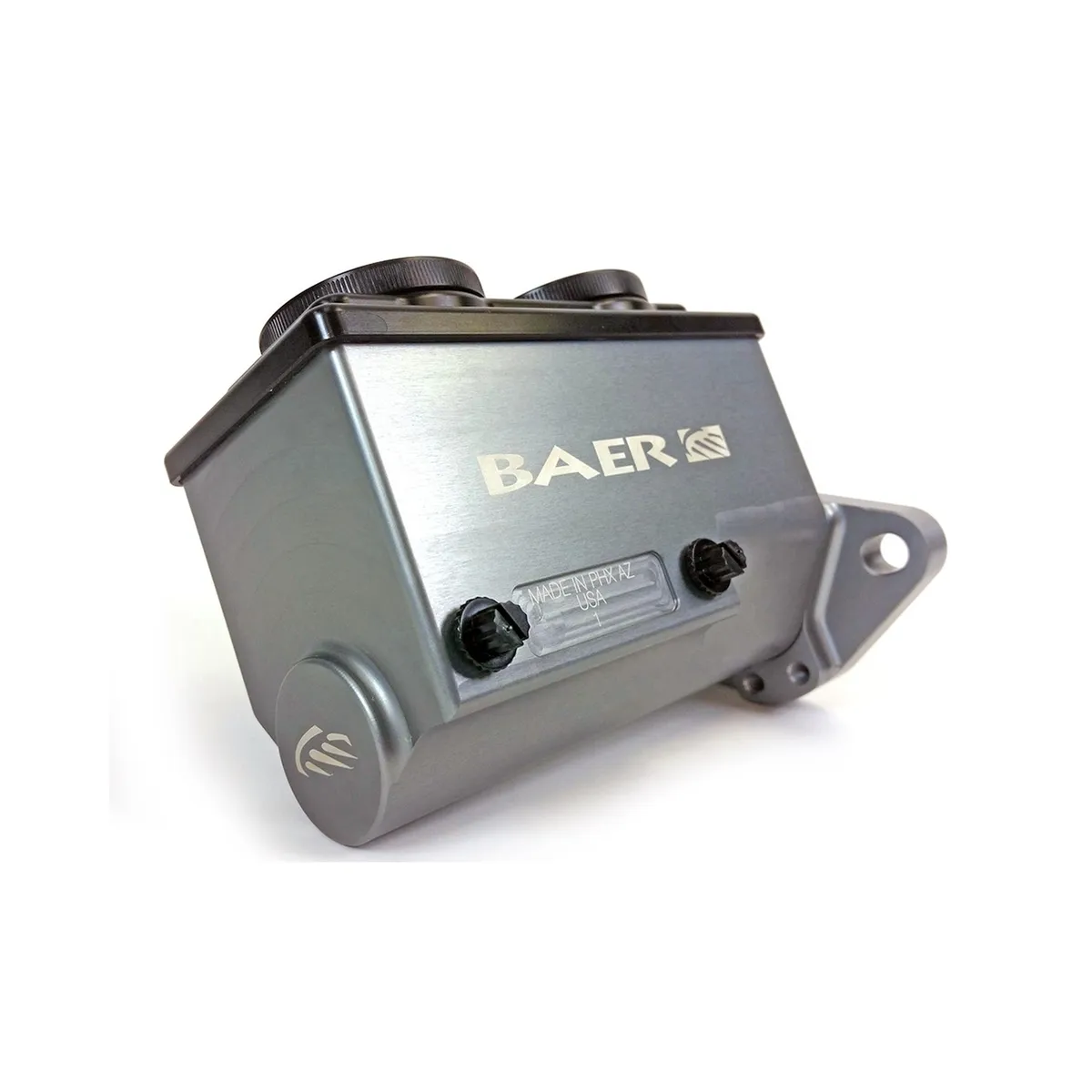 Remaster Master Cylinder 2-Bolt GM/Ford Gray Anodized Finish Left Port 0.875 Inch (7/8 Inch) Bore Baer Brakes product image