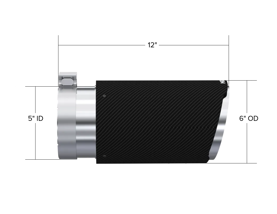 Carbon Fiber Exhaust Tip; 5 in. Inlet Diameter; 6 in. Outlet Diameter; 12 in. Length; Angle Cut; Dual Wall; product image