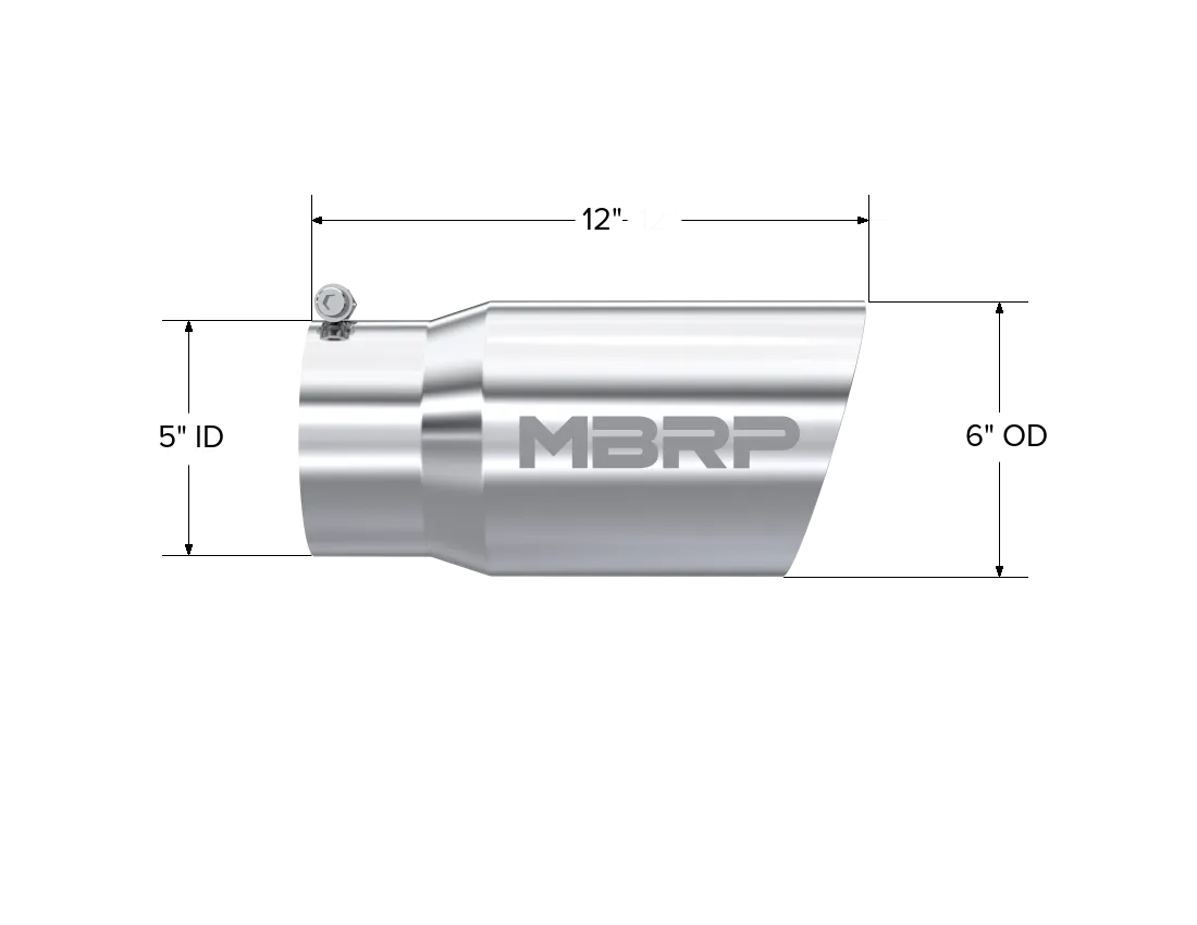 Armor Pro Exhaust Tip; 5 in. Inlet Diameter; 6 in. Outlet Diameter; 12 in. Length; Dual Wall; Angled; T304 Stainless Steel; Mirror Polished; product image