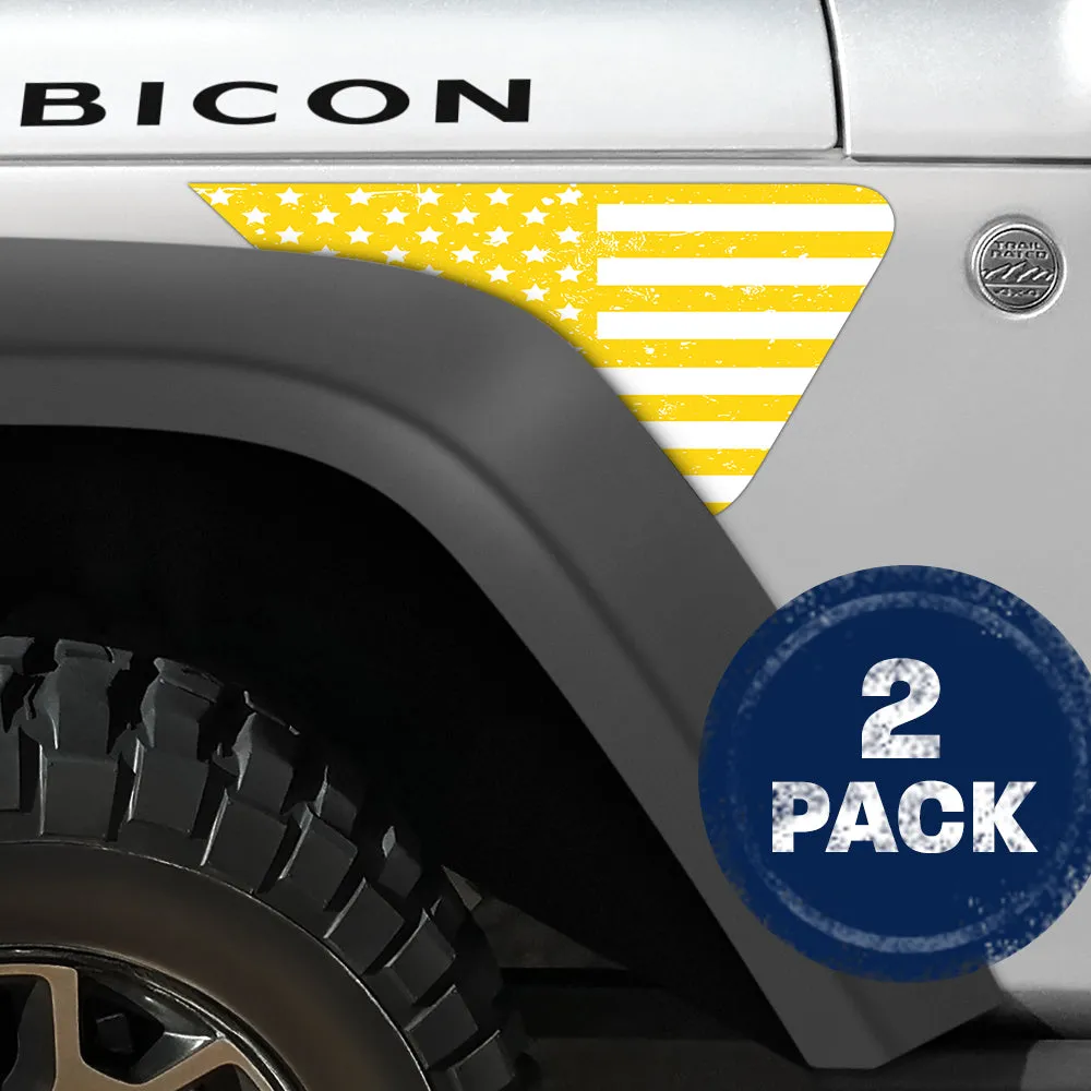 Distressed White & Yellow Flag 2pc Vinyl Fender Decal product image