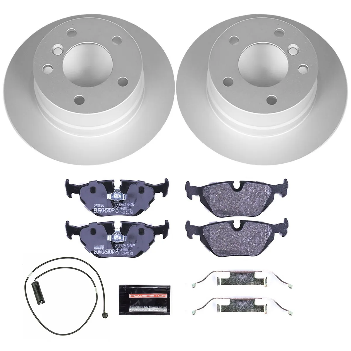 Euro-Stop Kit: Genuine Geomet Fully Coated Rotors; Ece-R90 Certified Pads W/Hardware; Pad Sensors product image