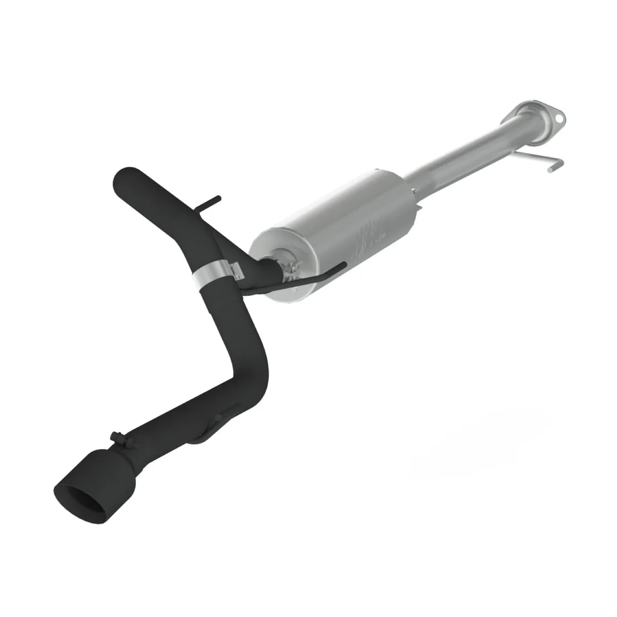 Armor BLK Cat Back Exhaust System; 2.5 in.; Incl. Ext. Pipe/Muffler/Over Axle Pipes/Tailpipe/Hardware/4 in. OD Tip; Single Side Exit; Black Coated; product image