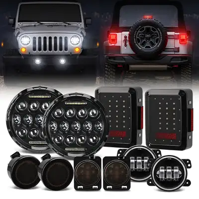 LED Factory Mart "Jeep JK 7"" Headlights, 4"" Fog Lamps, Front Turn Signals, Fender Turn Signals & Taillights"