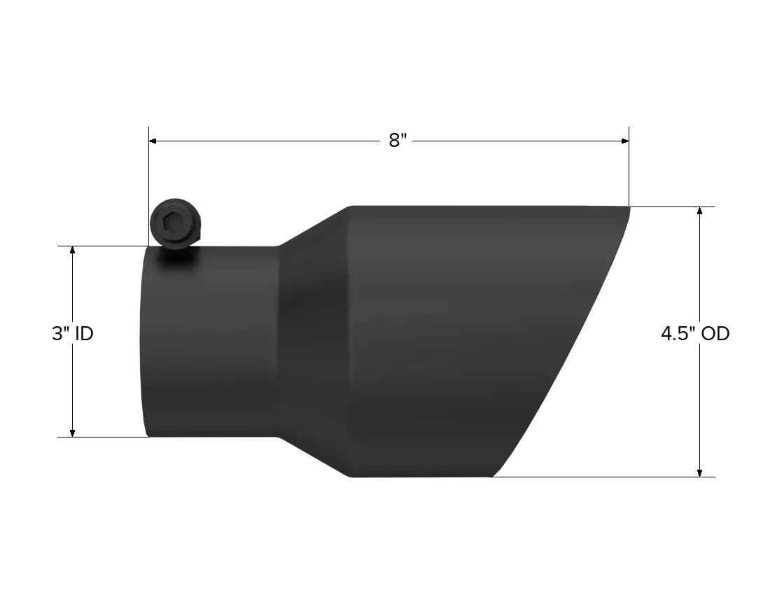 Armor BLK Exhaust Tip; 3 in. Inlet Diameter; 4.5 in. Outlet Diameter; 8 in. Length; Dual Wall; Angled; T304 Stainless Steel; Black Finish; product image