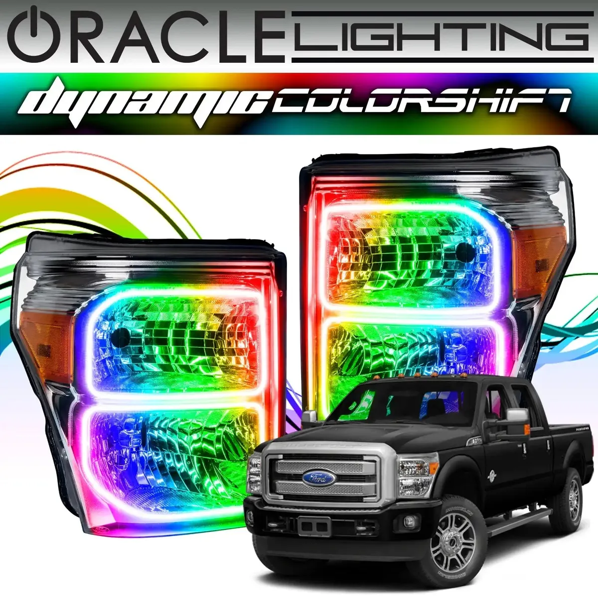 2011-2016 Ford F-250/F-350 Super Duty ORACLE Dynamic ColorSHIFT Headlight Halo Kit (Square Ring Design) product image