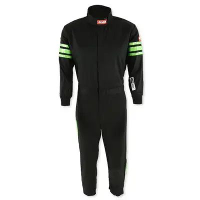 Racequip One Piece Single Layer Racing Driver Fire Suit Sfi 3.2a 1 Green Trim Youth Xlar