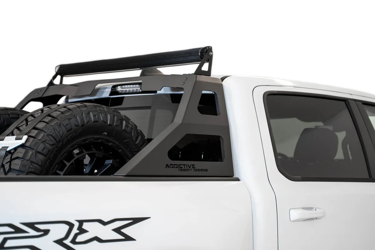 Addictive Desert Designs RAM 1500 Trx Stealth Fighter Chase Rack With Universal Slots For up to 50 LED Mount in Hammer Black 2021 RAM 1500 Trx