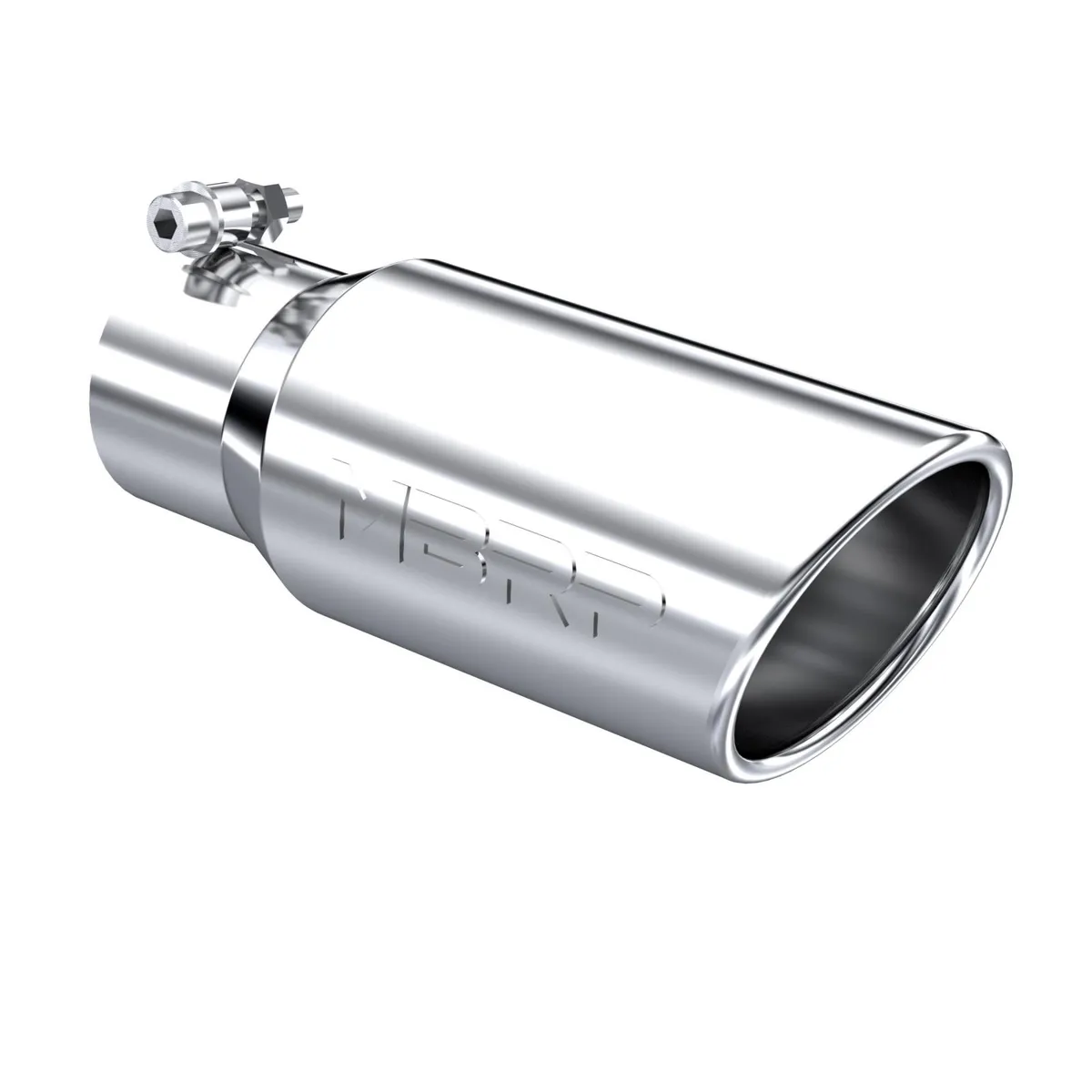 Armor Pro Exhaust Tip; 3 in. Inlet Diameter; 4 in. Outlet Diameter; 10 in. Length; Angled Rolled End; T304 Stainless Steel; Mirror Polished; product image