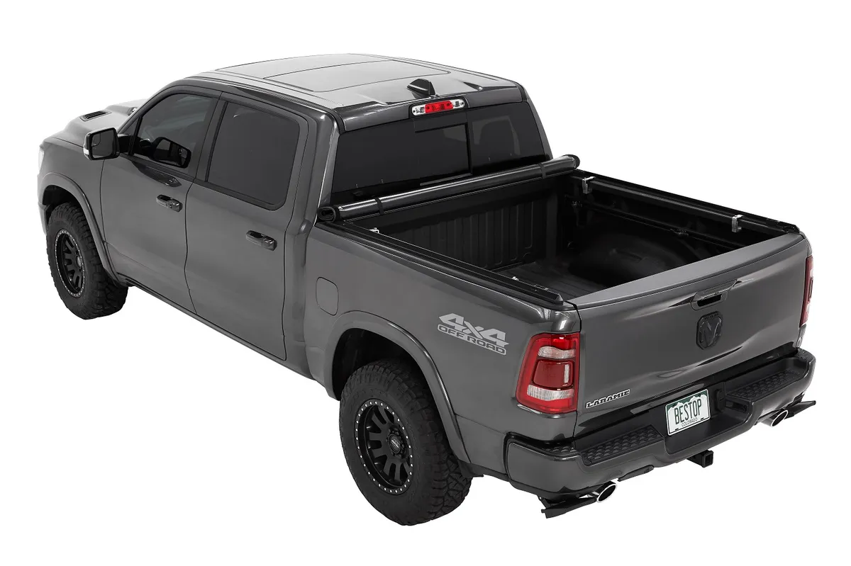 EZ-Roll Soft Tonneau Cover For Ram 2019-2024 1500 5.7 Foot Black Tailgate Spoiler Not Included Bestop product image