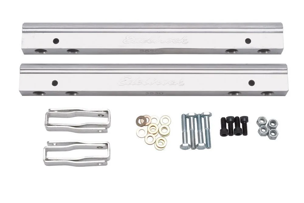 Edelbrock Edelbrock 3630 Fuel Rail Kit for Small-Block Chevy -6 AN in Clear Finish