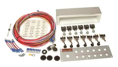 Painless Wiring Off-Road Toggle Switch Kit; 6 Switch; Incl. 20A Toggles/Push-Button Reset Circuit Breakers/Push Button Start/18 ft. - 14 ga. TXL Wires/Labels/Off-Road Switch Panel; Roll Bar Mt.;
