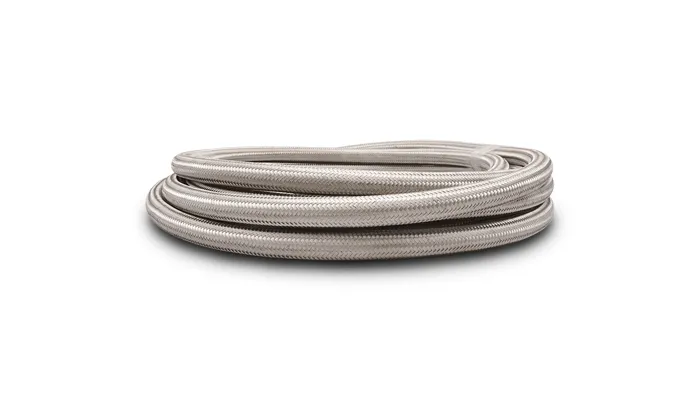 Stainless Steel Braided Flex Hose; -8AN; 0.422 in. Hose ID; 0.547 in. Hose OD; 5.5625 in. BR; 2500 PSI Operating Pressure; 8000 PSI BP; 10 ft. Roll; w/PTFE Liner; product image