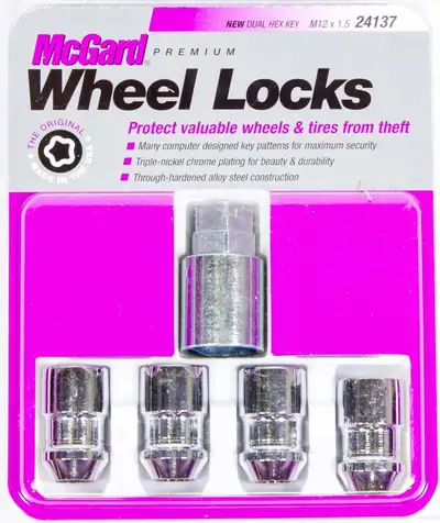 McGard Wheel Lock Set M12x1.5 Nut Cone Seat Dual 19mm & 21mm Hex 1.46 in Oal Chrome