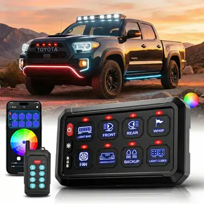 LED Factory Mart 4 Control Modes Universal 8 Gang RGB Switch Panel for Off-Road & Jeep
