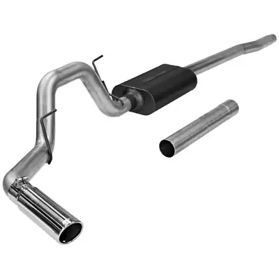 Flowmaster 04-08 Ford F-150/Lincoln Mark LT 4.6L/5.4L 2/4 Wheel Drive All WB 3.00in Outlet Super 50 Series Muffler 3.50in Logo Embossed Stainless Tip Force II SOS Mandrel Bent Tubing 16 Gauge Aluminized Steel