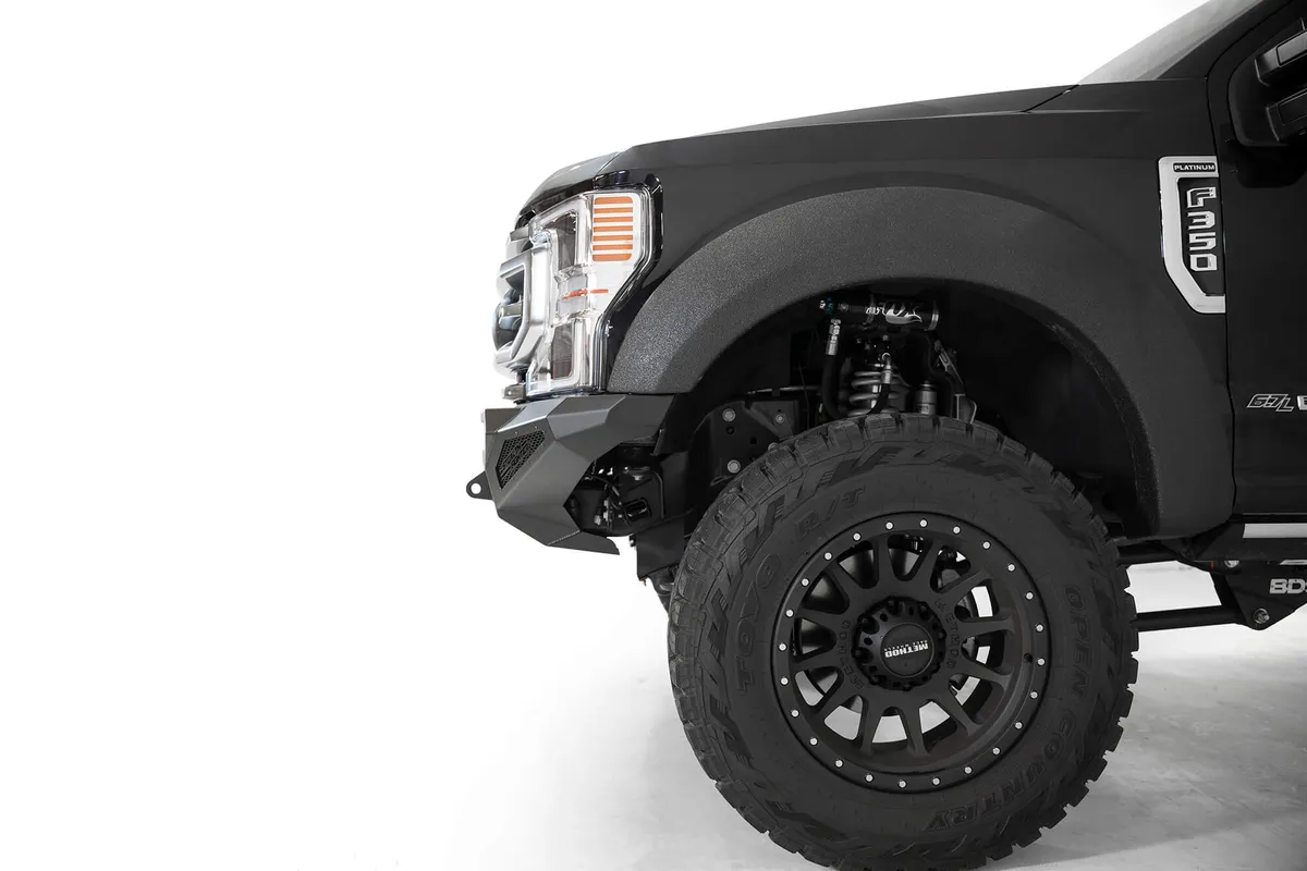 Ford Super Duty 2020 - up Stealth Fighter Front Bumper with 10 duallyuniversal 40 Mounts with D-ring Clevis Mounts and Dually Mounts on Sides in Hammer Black with Satin Black panels product image