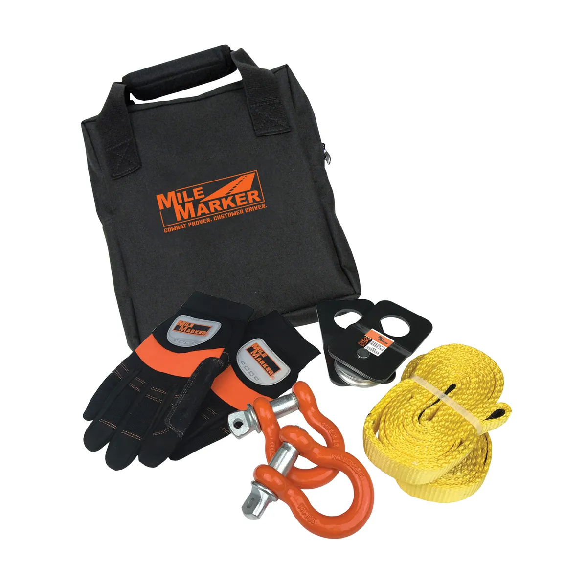 Mile Marker 19-00105 4k Recovery Kit Includes Two 8ft Straps, Snatch Block, Shackles, Gloves, Bag product image