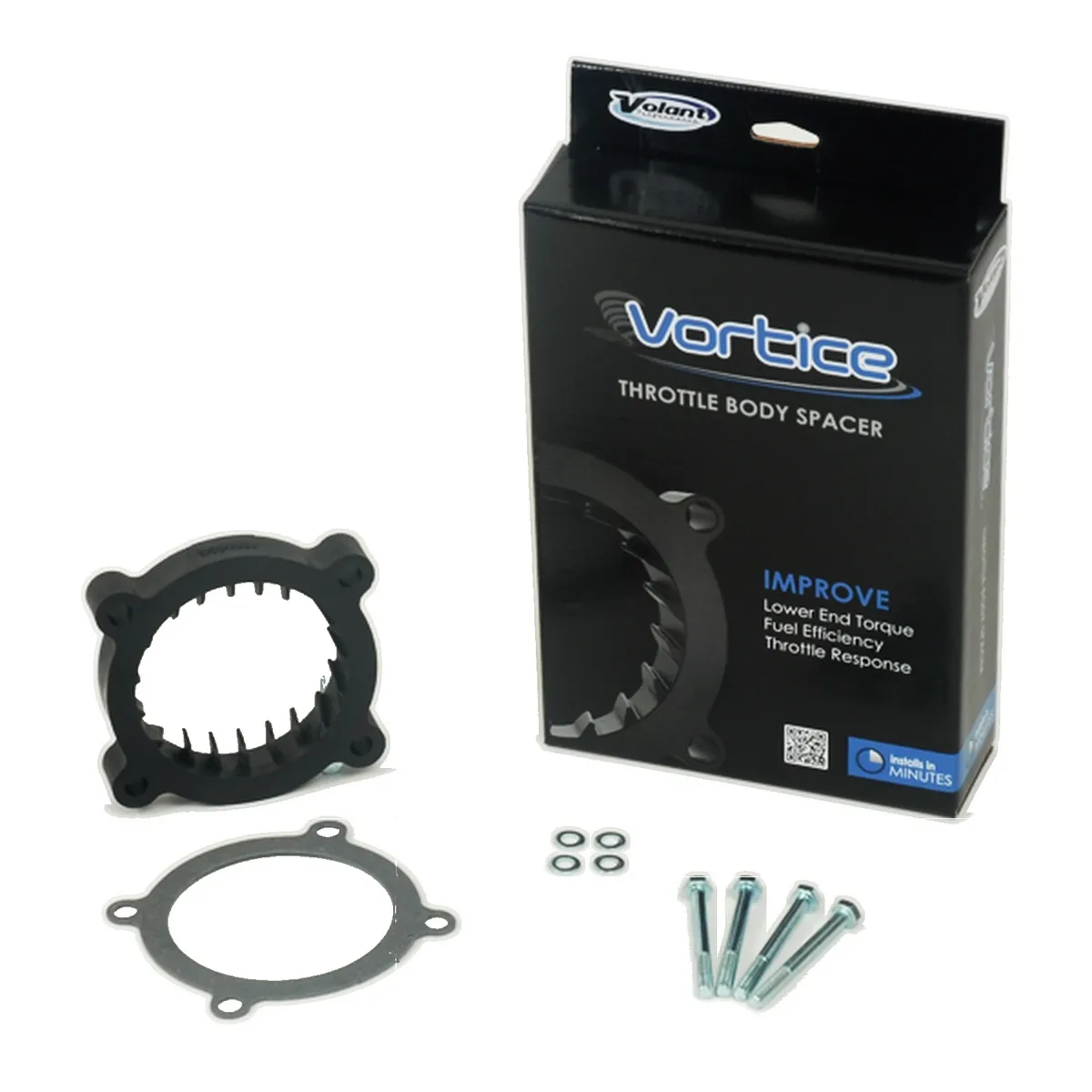 Vortice Throttle Body Spacer; Increases Lower End Torque/Fuel Efficiency/Throttle Response w/Stock Or Volant Intakes; Incl. Gasket And Hardware; Glass-Filled Nylon Composite; product image