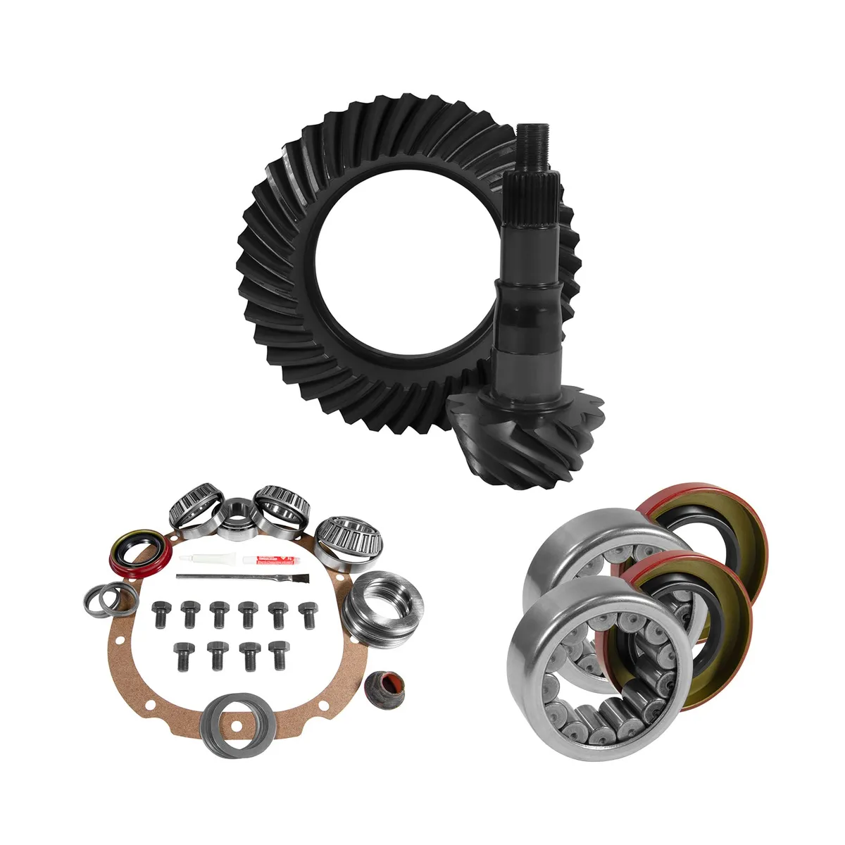 8.8 Inch Ford 3.73 Rear Ring & Pinion Install Kit 2.99 Inch OD Axle Bearings & Seals 8.8 Inch Ford 3.73 Rear R&P Gear/ Install Kit Package W/ Ak 1561 (2.985 Inch Od) '09-'14 F150 Yukon Gear product image