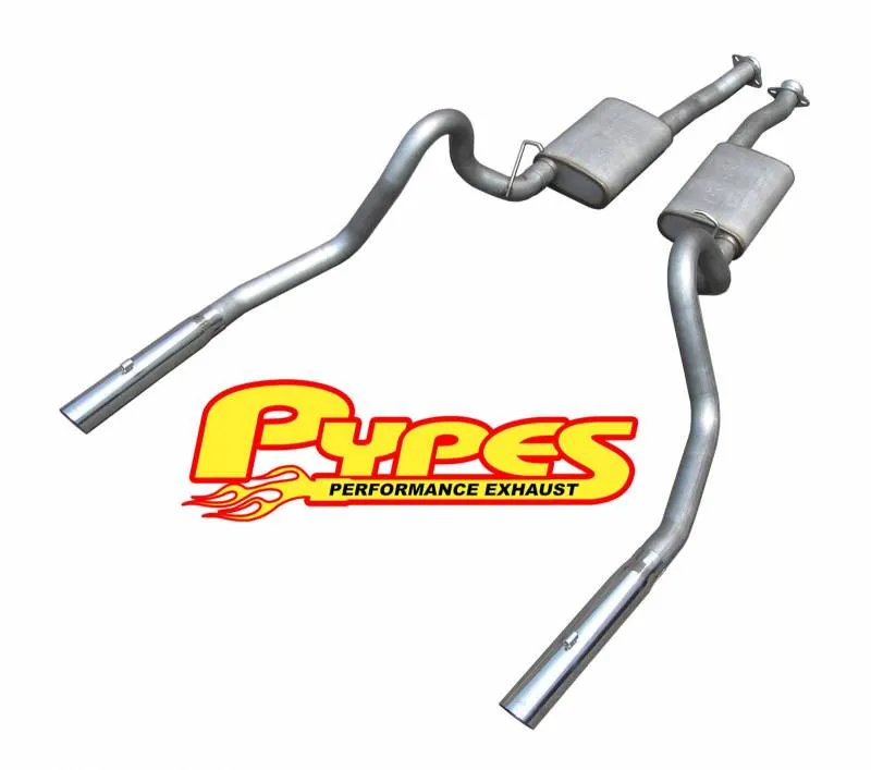 Cat Back Exhaust System 79-97 Mustang LX/GT Split Rear Dual Exit 2.5 in Intermediate And Tail Pipe Hardware/Mufflers/3 in Polished Tips Incl Natural Finish 409 Stainless Steel Pypes Exhaust product image
