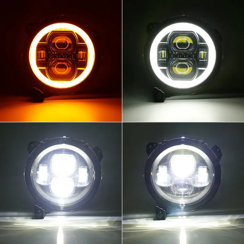 "classic 9"" Halo LED Headlights With DRL & Amber Turn Signals & LED Halo Fog Lights For 2018-Later Jeep Wrangler JL And Gladiator Jt" product image