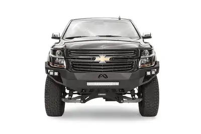 Fab Fours Vengeance Front Bumper; 2 Stage Black Powder Coated; w/No Guard; w/Sensors;
