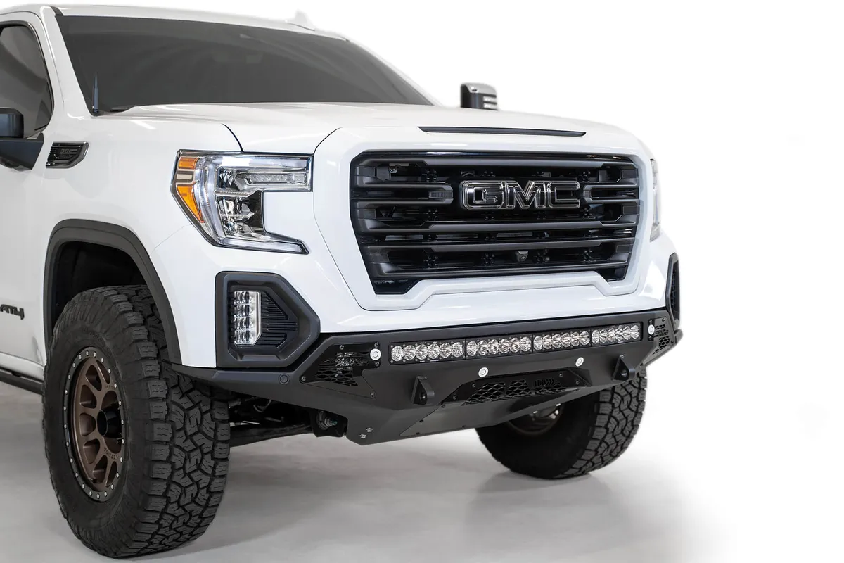 GMC 1500 2019 - Up Stealth Fighter Front Bumper with D-ring Clevis Mounts with Sensors With 10 Single small square light40 Universal mounts product image