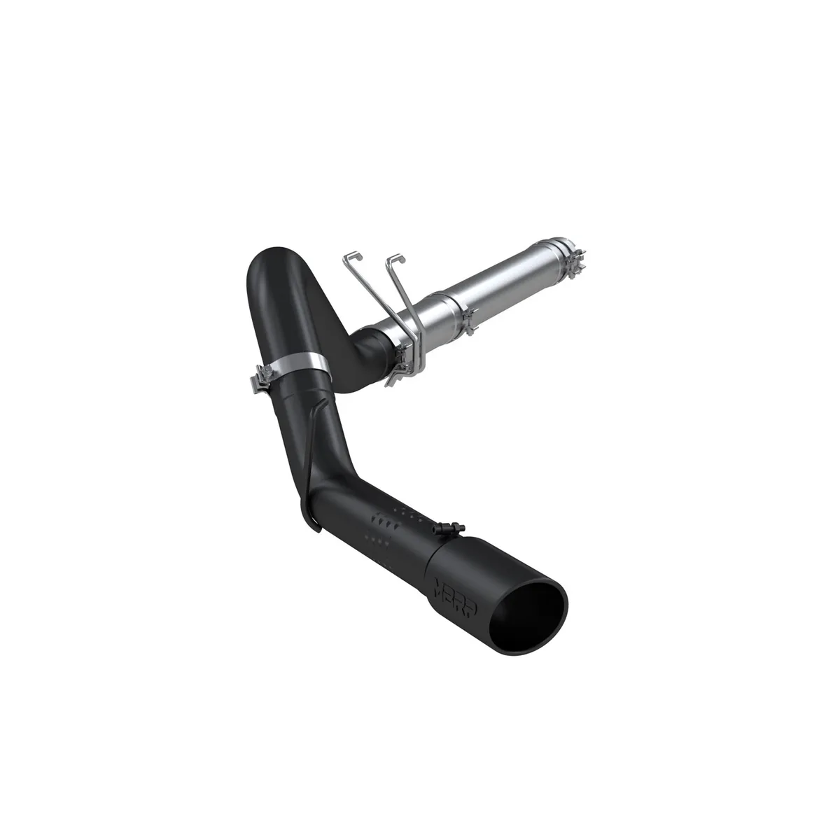 Armor BLK Filter Back Exhaust System; 4 in.; Incl. Adapter/Ext. Pipes/Over Axle Pipe/Tailpipe/Hardware/5 in. OD Tip; Single Side Exit; Black Coated; product image