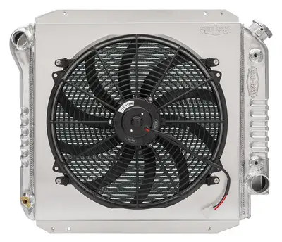 COLD-CASE Radiators 1966-1977 Ford Bronco Aluminum Performance Radiator With Thinner Core 16 Inch Fan and Shroud Kit