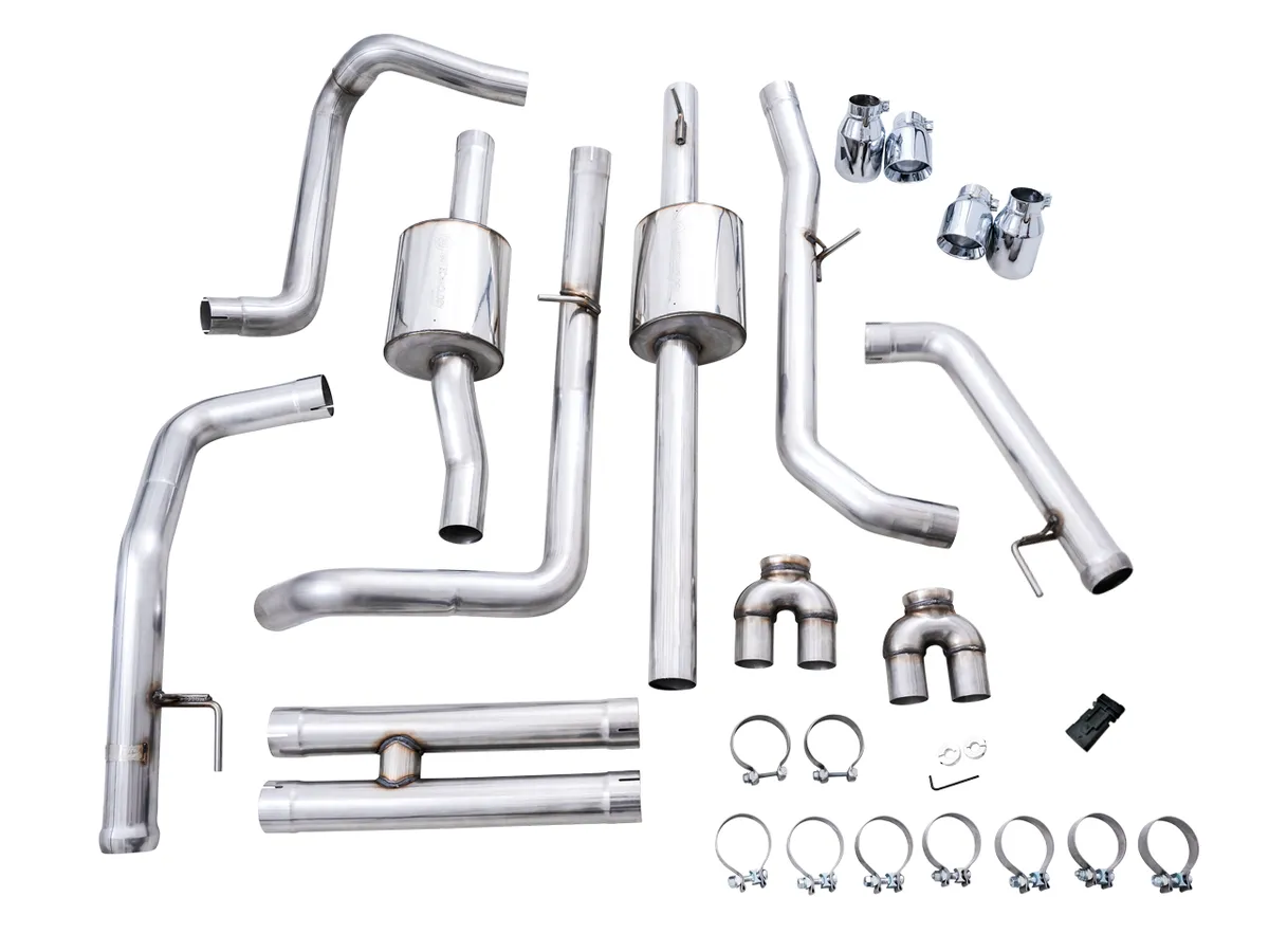 AWE 0FG Catback Exhaust for Silverado ZR2/Sierra AT4X - Dual Bashguard (no tips) product image