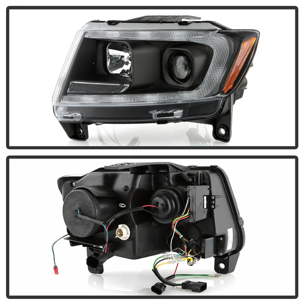 ( Spyder Signature ) Jeep Grand Cherokee 11-13 Xenon/HID Model Only ( Not Compatible With Halogen Model ) Light Bar Projector Headlights - Black - Low Beam-D1S(Not Included) ; High Beam-H1(Included) ; Signal-LED product image