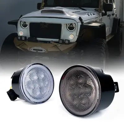 LED Factory Mart Smoke/Clear LED Amber Turn Signal Light with Halo DRL for 07-18 Jeep Wrangler JK