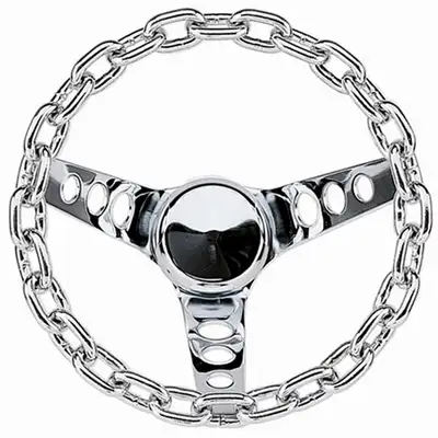 Grant Classic Series Chain Steering Wheel; 10 in. Diameter; 5 1/2 in. Dish; Chrome Chain Grip; Chrome 3-Spoke Design;