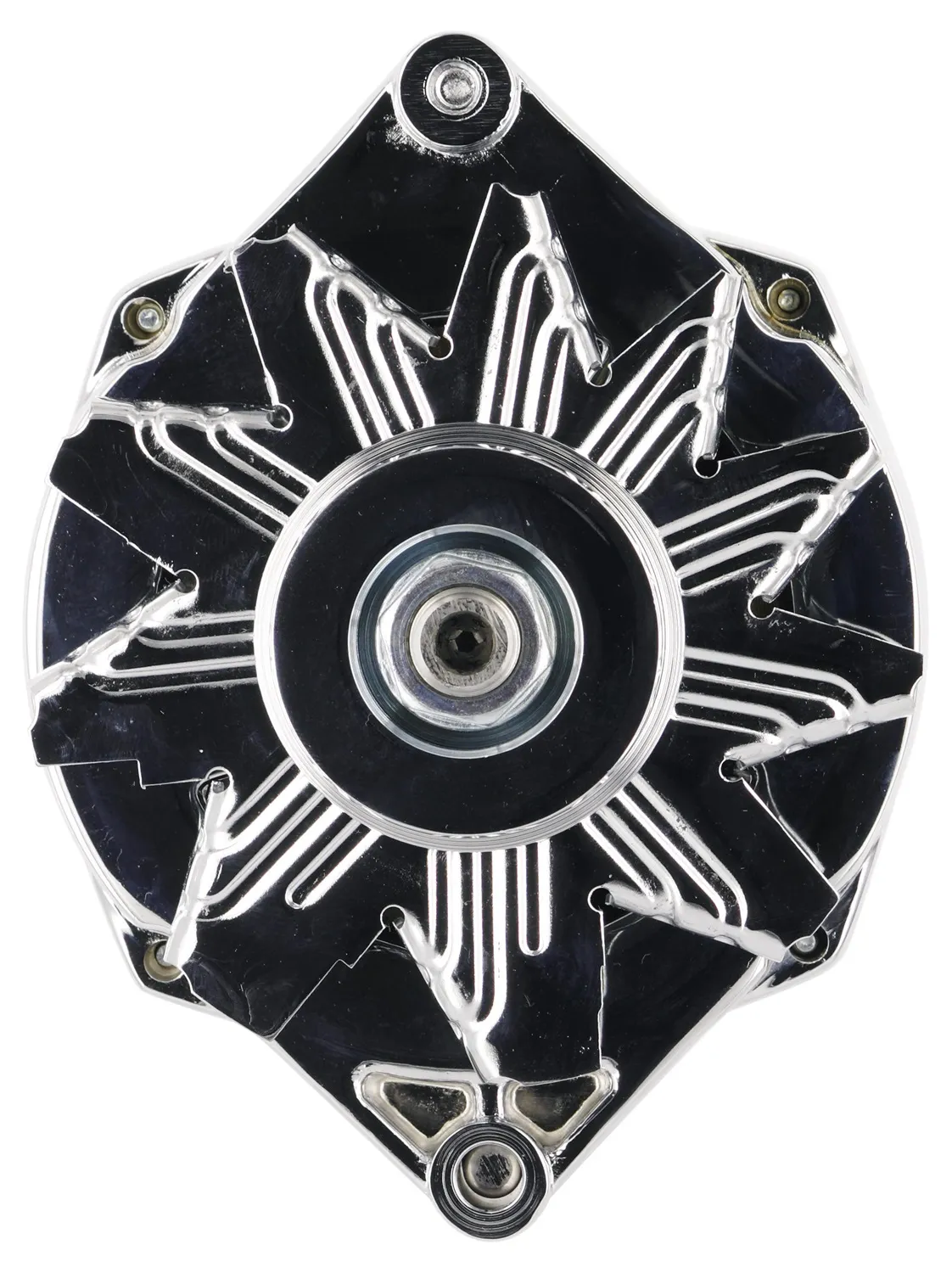 Alternator; Jeep Upgrade; 1 in. Spool Motorola Replacement; 100 Amp; 75 Idle; 1 Groove V Type Pulley; 1 Wire; Chrome; product image