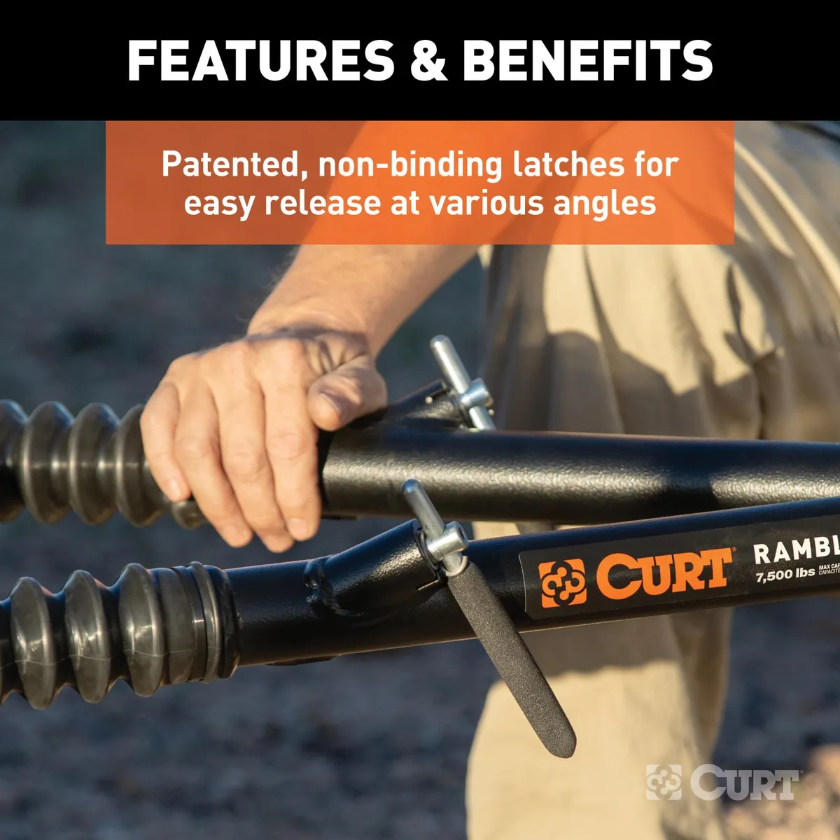 Curt Rambler Steel RV Tow Bar 7500 Lbs. 2 Inch Shank) Includes Tow Bar Safety Cables Hitch Pin and Clip RockJock 4X4 product image