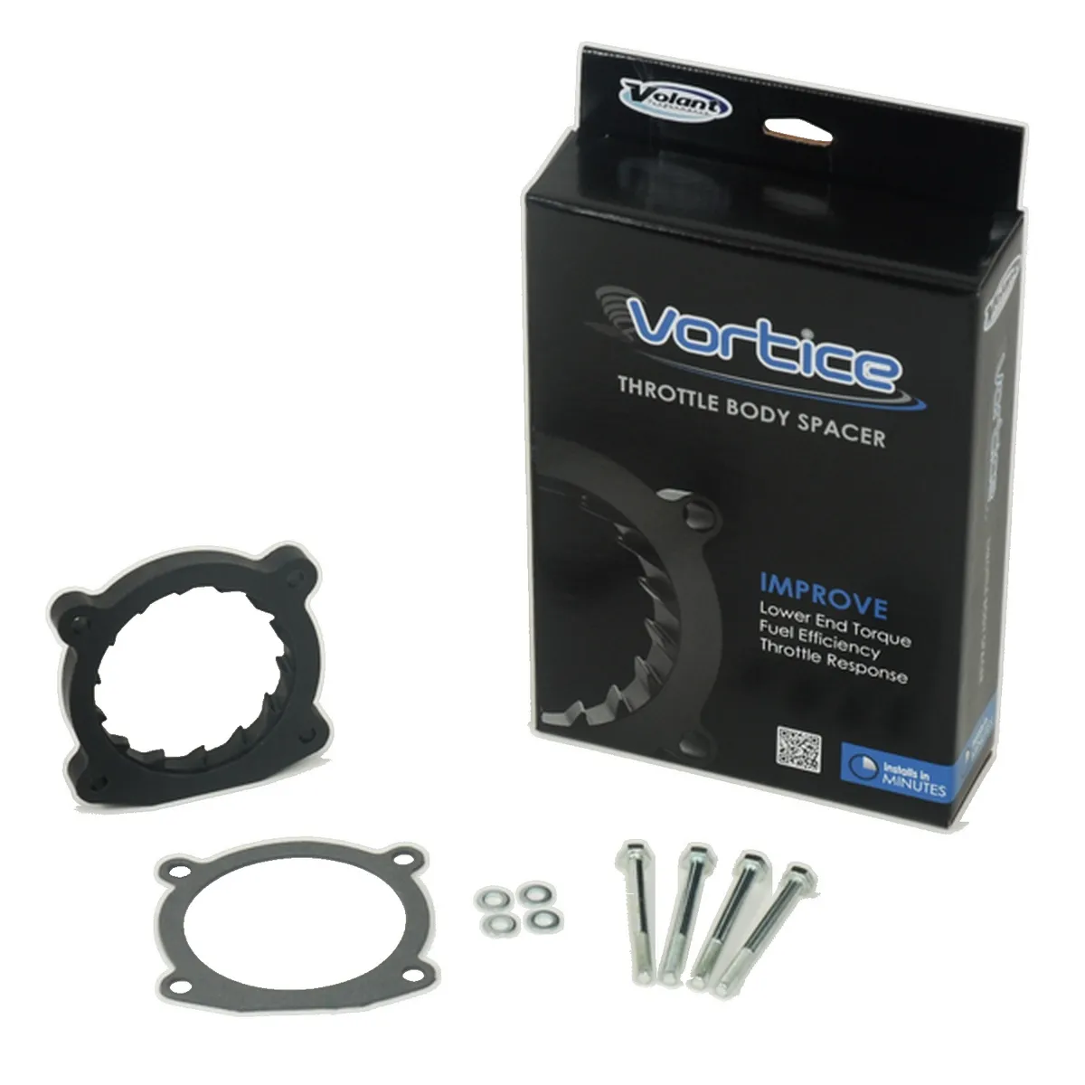 Vortice Throttle Body Spacer; Increases Lower End Torque/Fuel Efficiency/Throttle Response w/Stock Or Volant Intakes; Incl. Gasket And Hardware; Glass-Filled Nylon Composite; product image