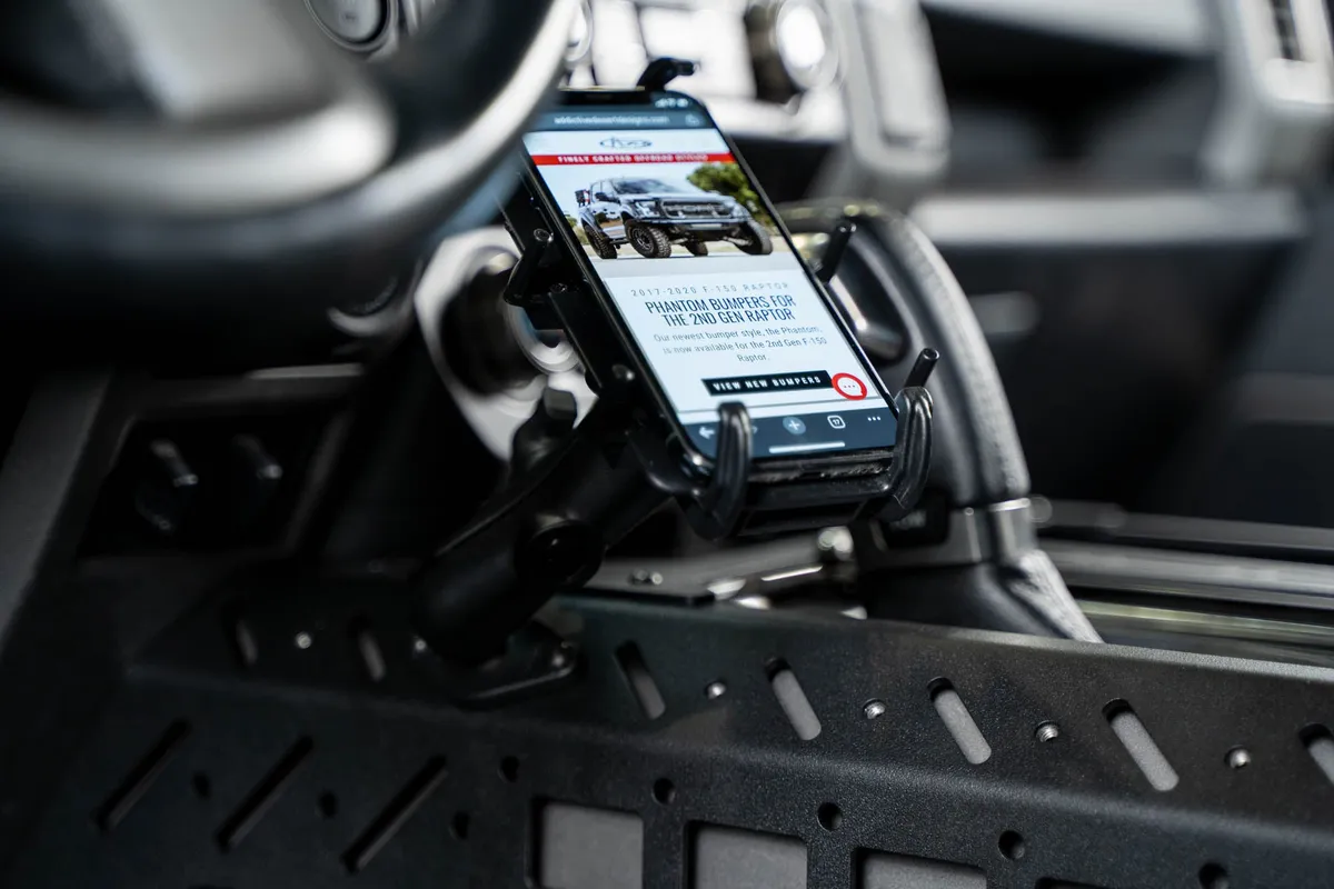 1520 F150/Raptor Center Console W/Bridge Cardinal Hammer Topcoat & Raw Brushed Ss Logo Full Set product image