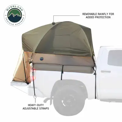 Overland Vehicle Systems LD TACT - Bed Tent Mid Size 5.0-5.2 Foot, Tan Body and Green Rainfly Overland Vehicle Systems