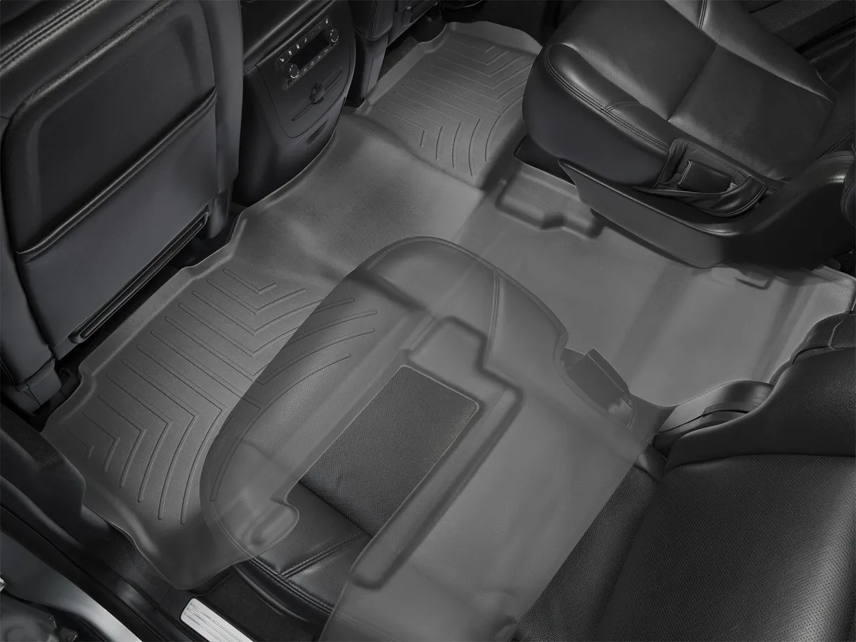 2011 + Chevrolet Tahoe Black Rear FloorLiner Fits vehicles with 2nd row Buckets does not fit Hybrid: Includes center isle piece / 2011 + GMC Yukon/Yukon Denali Black Rear FloorLiner Fits vehicles with 2nd row Buckets does not fit Hybrid: Includes center product image