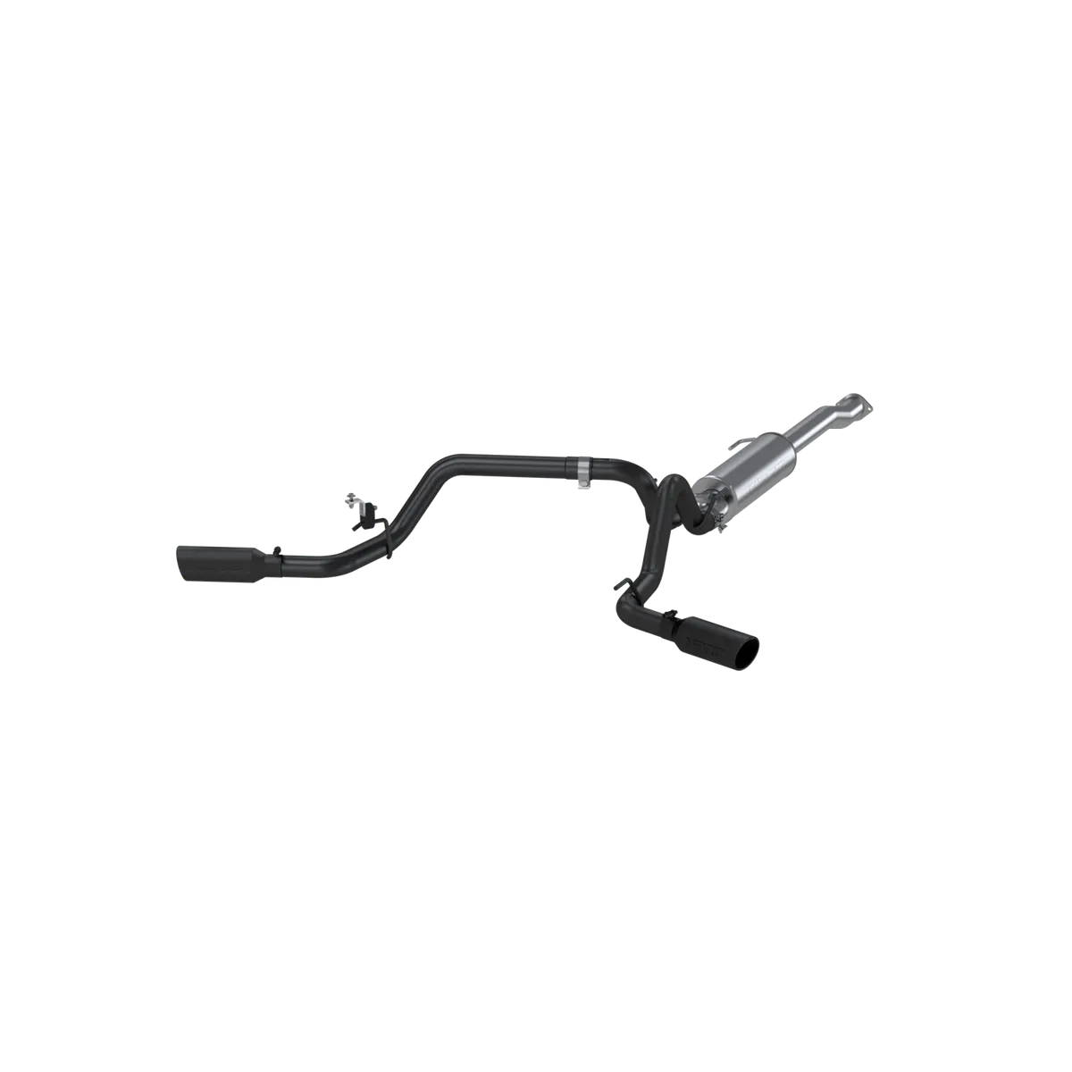 Armor BLK Cat Back Exhaust System; 3 in.; Incl. Ext. Pipe/Muffler/Tailpipe/Hardware/4 in. OD Tip; Dual Split Side Exit; Black Coated; product image