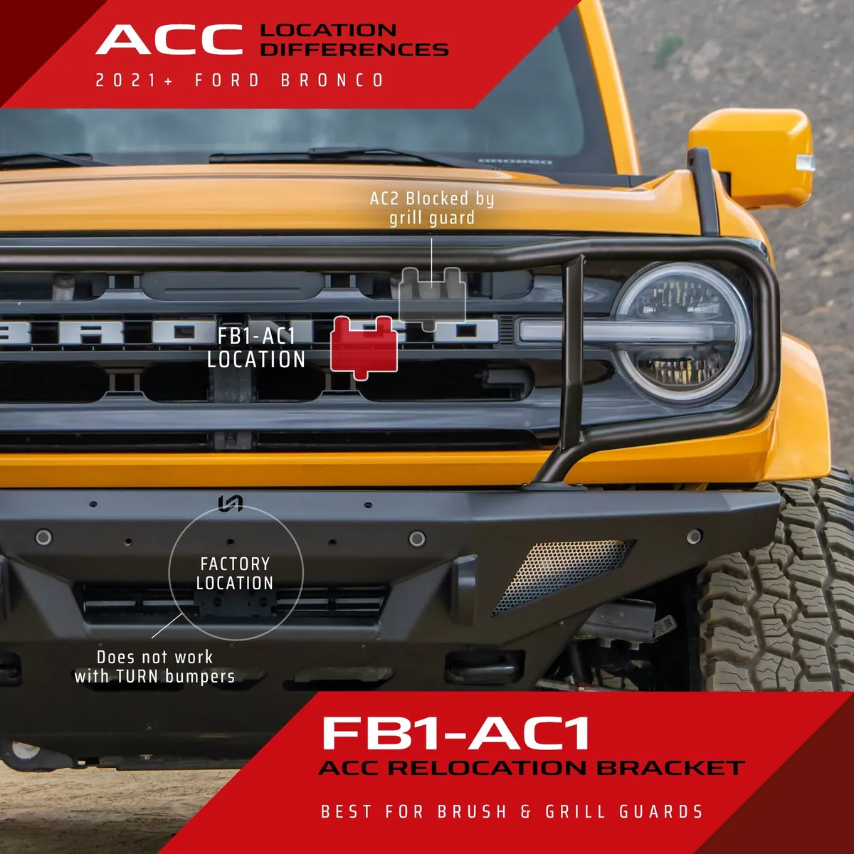2021-2026 Ford Bronco ACC Relocation Bracket for Brush & Grill Guards product image