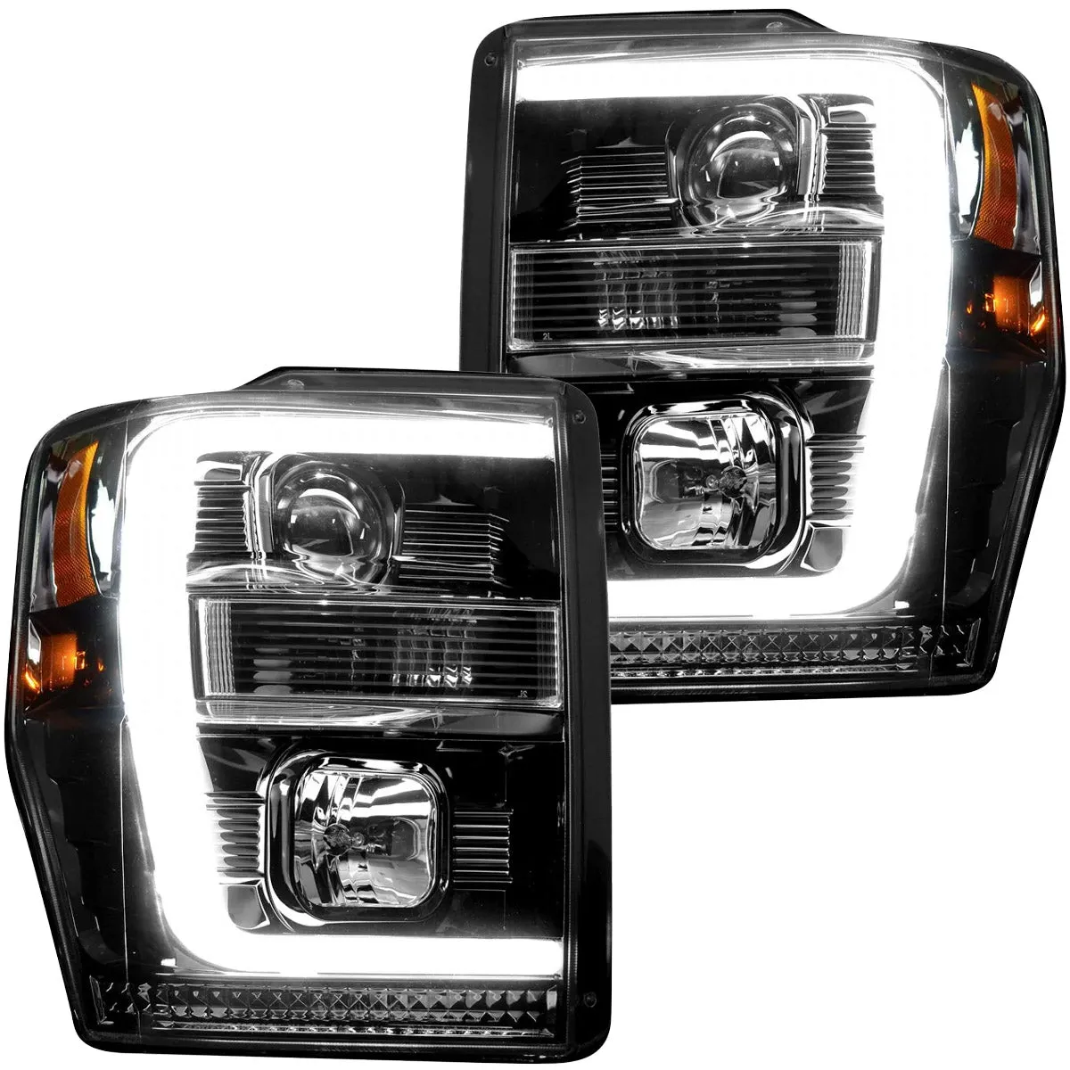 Ford Superduty 08-10 F250f350f450f550 Projector Headlights w Ultra High Power Smooth Oled Halos And DRL - Smoked b product image