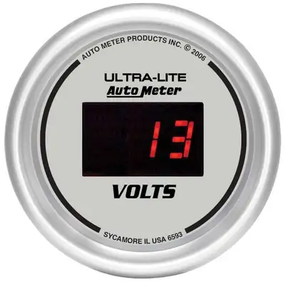 AutoMeter Gauge, Voltmeter, 2 1/16", 18V, Digital, Silver Dial w/ Red LED