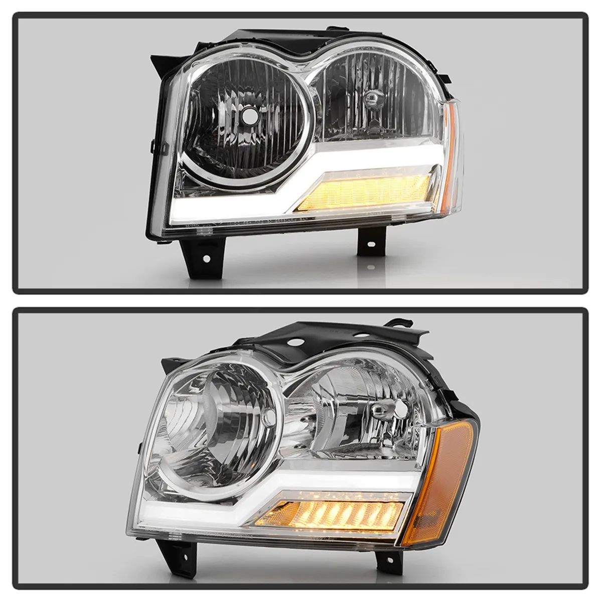 0507 Grand Cherokee Headlights With LED Light Bar Chrome product image