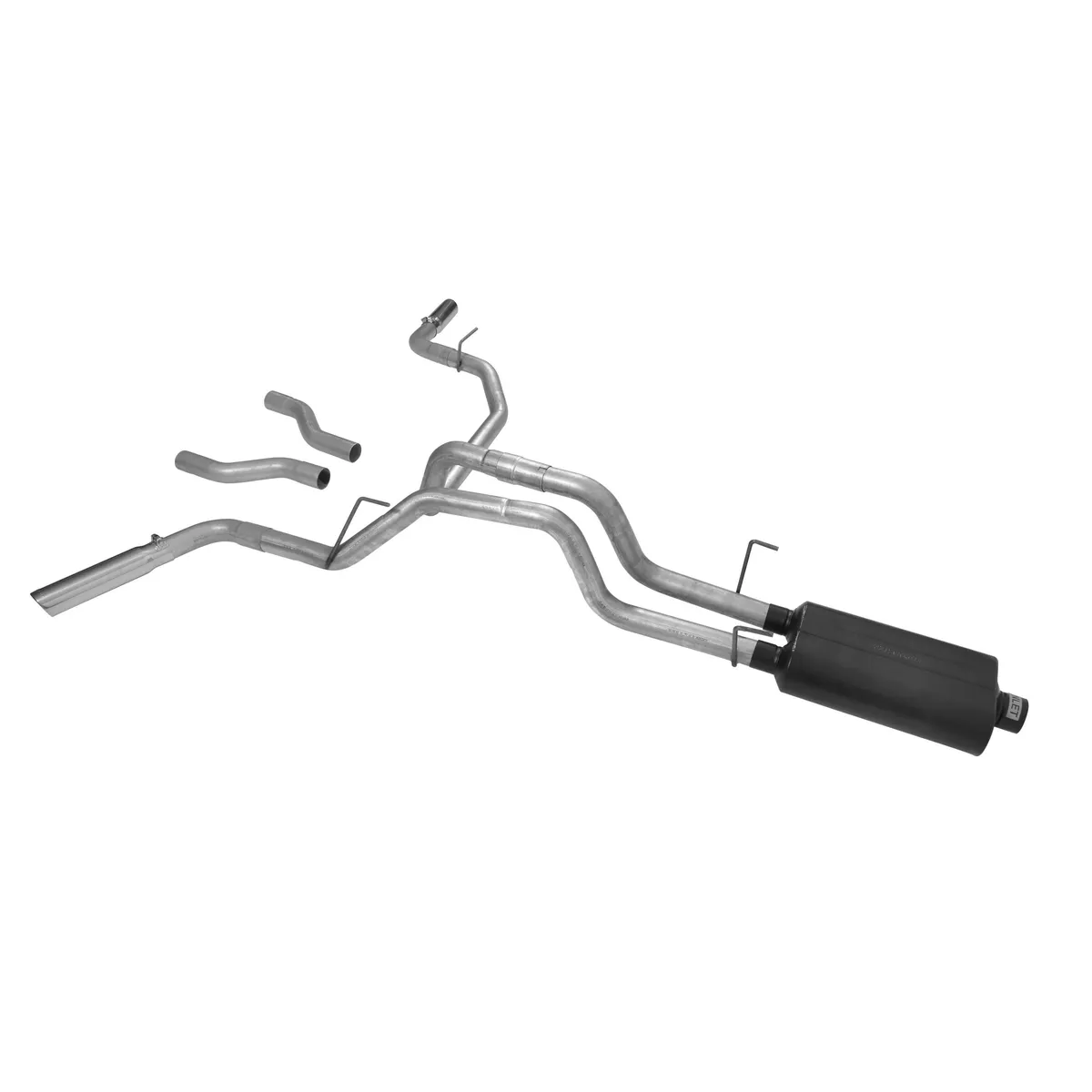 02-05 Dodge Ram 1/2Ton 4.7L / 5.9L 2/4 Wheel Drive All Wheelbases 2.50in Outlets Super 50 Series Muffler Stainless Tips American Thunder (Will Not Fit 5.7L Hemi) DOR/S Mandrel Bent Tubing 16 Gauge Aluminized Steel product image